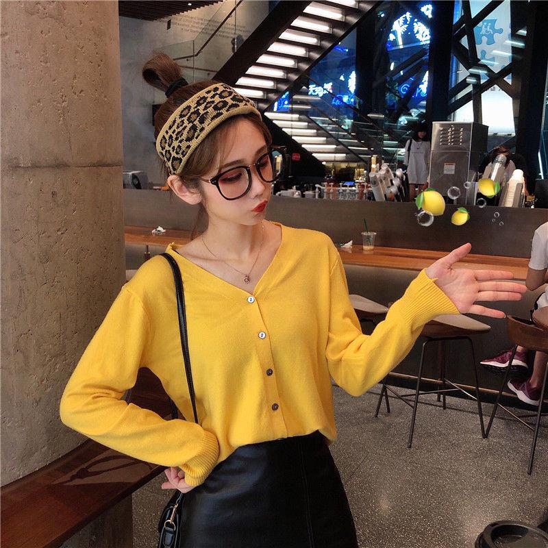 Spring and Autumn Clothing Net Red Knitted Cardigan Female Korean Version of The Western Style V-neck Wild Long-sleeved Bottoming Shirt Top