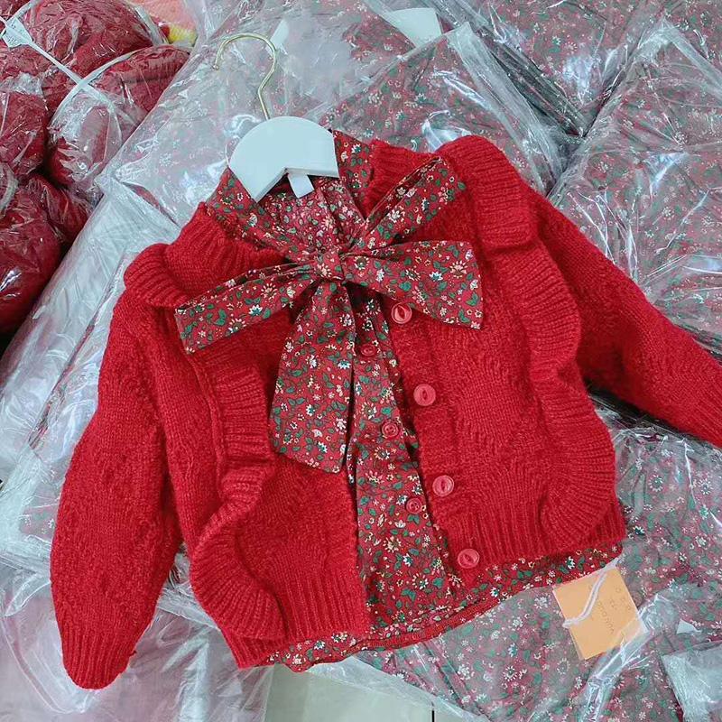 Little Girl Autumn Knit Children's Wooden Ear Sweater Cardigan Fashion Korean Long-sleeved Jacket