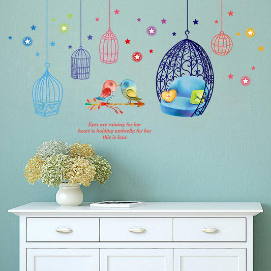 Colorful Romantic Wall Stickers Bird Cage Color Bedroom Living Room Background Wall Decoration Removable Stickers