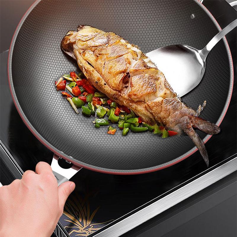 Wok Non-stick Pan Household Cooking Pan with Less Oily Smoke Iron Pan Induction Cooker Gas Universal