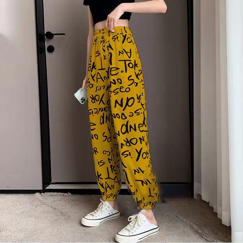 Chiffon Bloomers Women's Summer Letter Printing Graffiti Elastic Waist Loose-fitting Sports Casual Pants