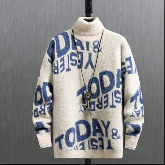 Autumn and Winter Thick Mink Velvet Turtleneck Sweatshirts Men Korean Loose Knit Sweater Trendy Mens Sweaters