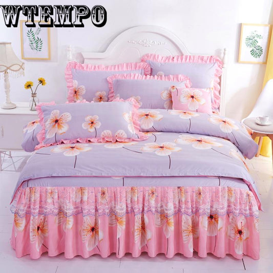 Home Supplies Kit Bedding Cotton Four-piece Winter Soft Solid Color Bed Dress Set