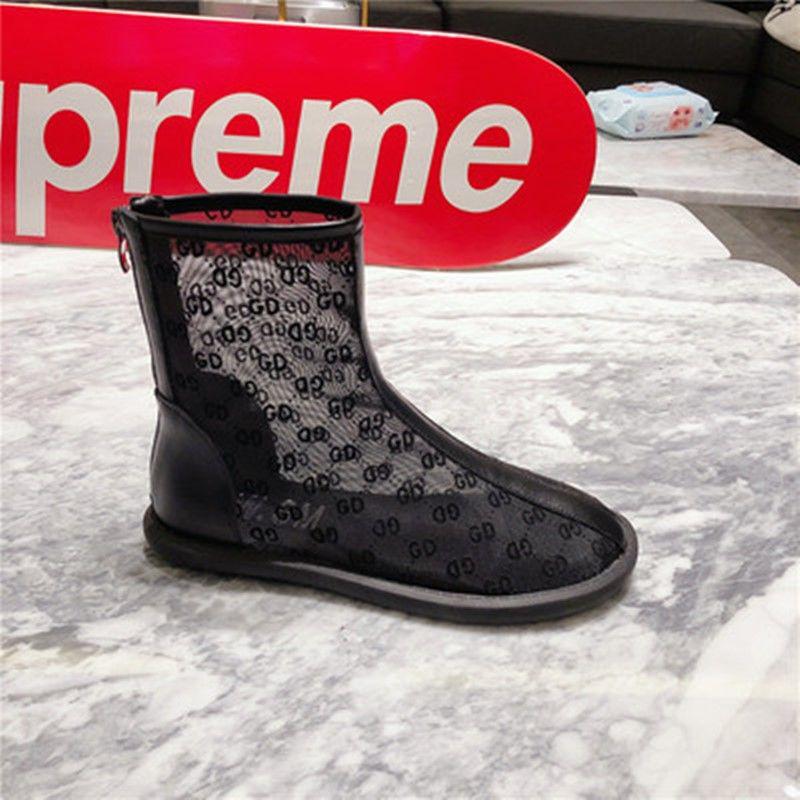 Eugen Gauze Letter Printed Sandals Martin Boots Motorcycle Boots Flat Shoes Breathable Women's Shoes