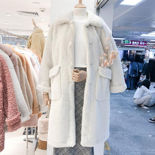 Mink Fleece Faux Fur Coat Women's Winter Mid-length Over-the-knee Lamb Hair Popular Coat