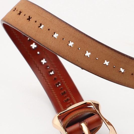Hollow leather belt ladies leather thin belt fashion hipster students solid color belt