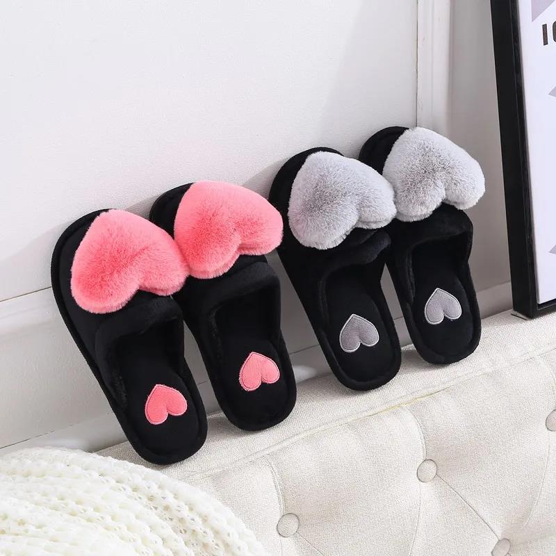 Autumn and Winter Pure Cotton Slippers Big Love Indoor Non-slip Soft-soled Shoes Warm Simple and Comfortable Casual Plush Cotton Shoes