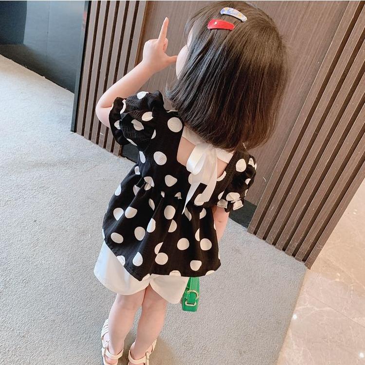 Girls Short-sleeved Suit Summer Little Girl Fashionable Western Style Net Red High-end Children's Chiffon Two-piece Suit