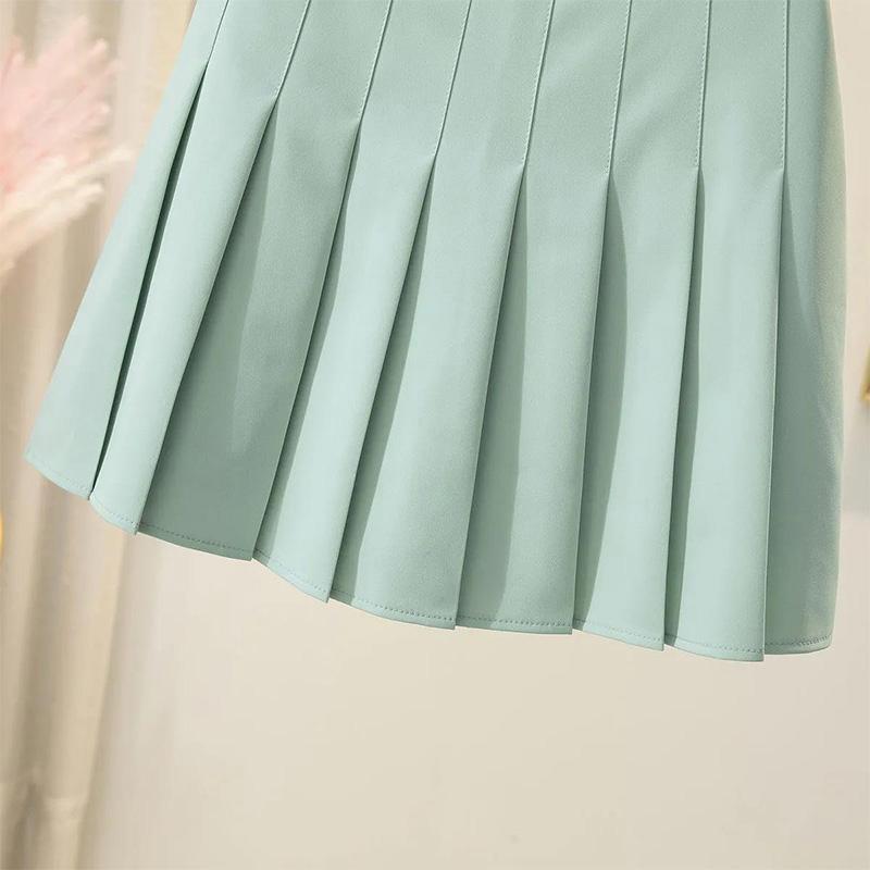 Pleated Skirt Women's Spring and Summer High Waist Anti-glare Black A-line Short Skirt