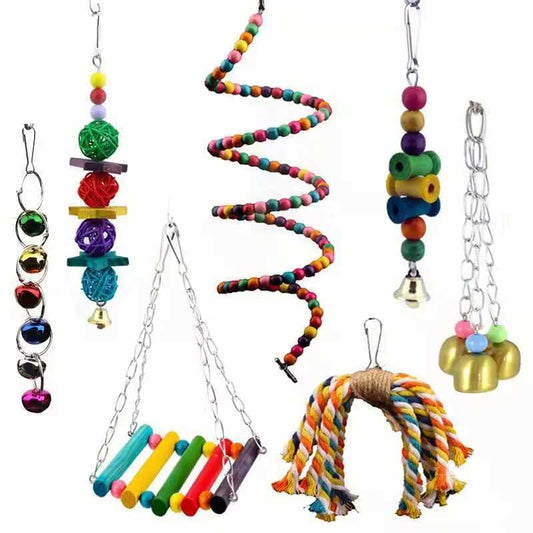 7 Packs Bird Toys Parrot Swing Toys Chewing Hanging Bell Cockatiel Toy Set