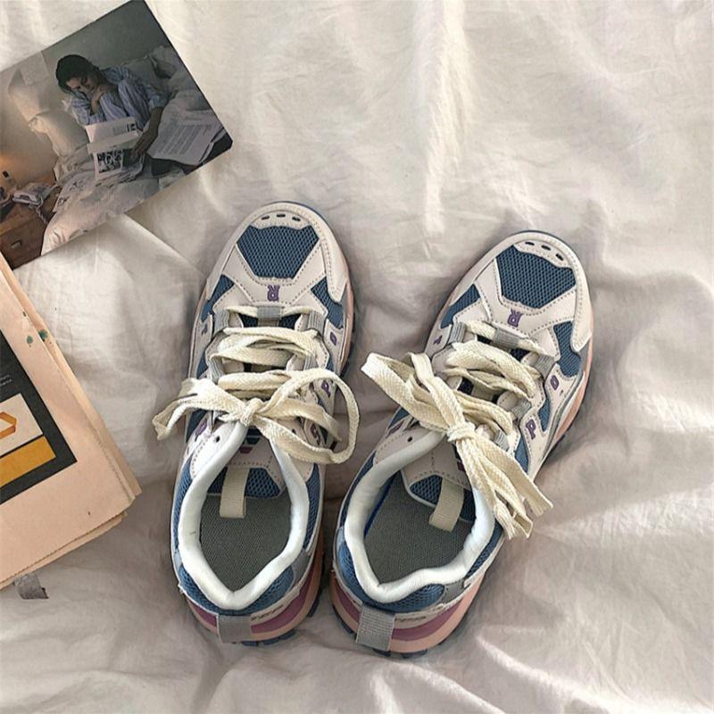 2020 Korean Version of Ins Harajuku Girl Pink Old Shoes Mesh Breathable Thick Bottom Net Red Casual Sports Shoes