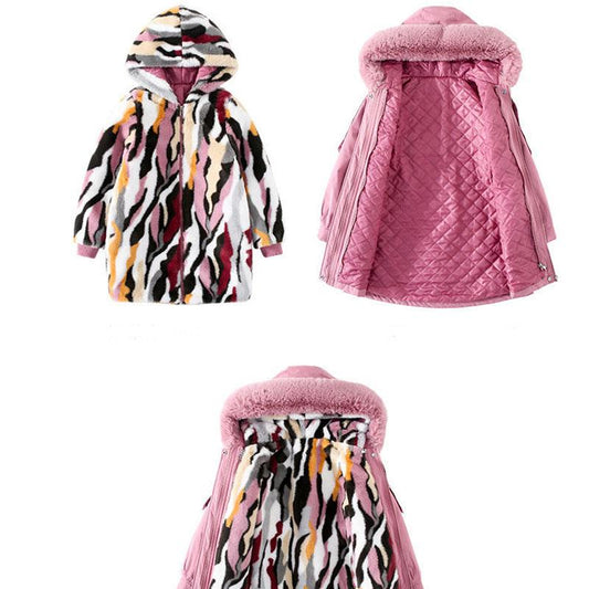 Girls Keep Warm Winter Thick Detachable Liner Jacket Plush Thick Windproof Cotton Clothing
