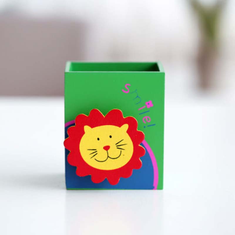 Cartoon Wooden Pen Holder Creative Desktop Stationery Office Supplies Storage Box