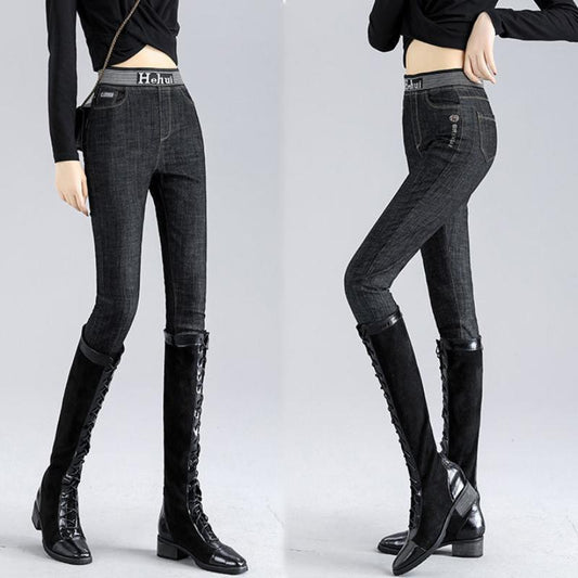 High Waist Jeans Women's Trousers Spring and Autumn Elastic Waist Thickened Ins Wild Slim Slimming Pants