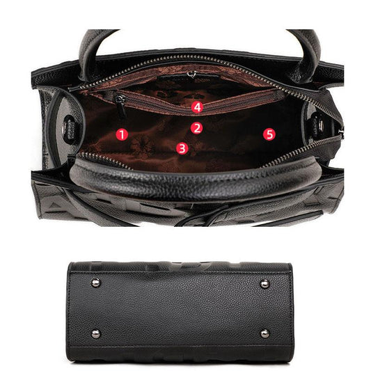 Personality European Style Black High Quality Genuine Leather Handbags for Women Bags Luxury Top-Handle Bags Large Capacity Crossbody Bag