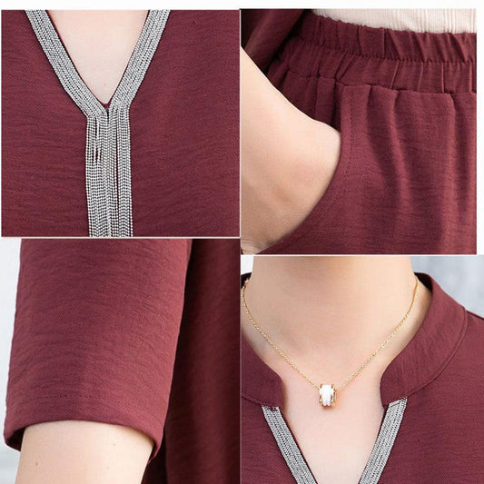 WTEMPO 2pcs Suit Spring Summer Women's Plus Size Short Sleeve Loose Casual Two-piece Set