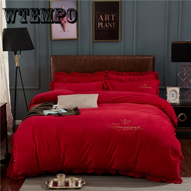 4pcs King Queen Size Home Textile Winter Bedding Set Warm Christmas Bed Linen Duvet Cover Set