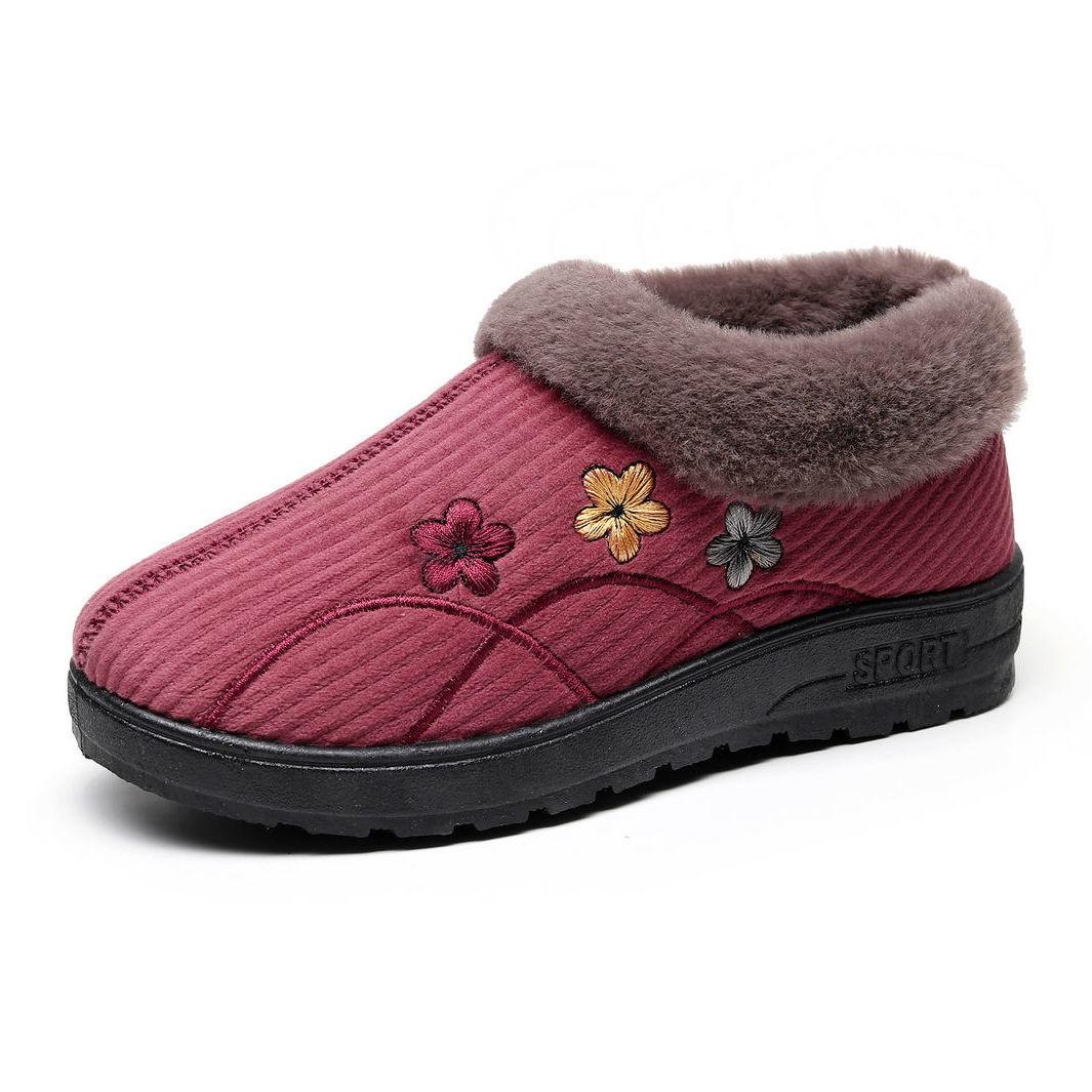 Cotton Slippers for Women's Winter Indoor Plus Velvet Embroidery Thickened Bag with Warm Indoor Home Furnishing Plush Cotton Slippers