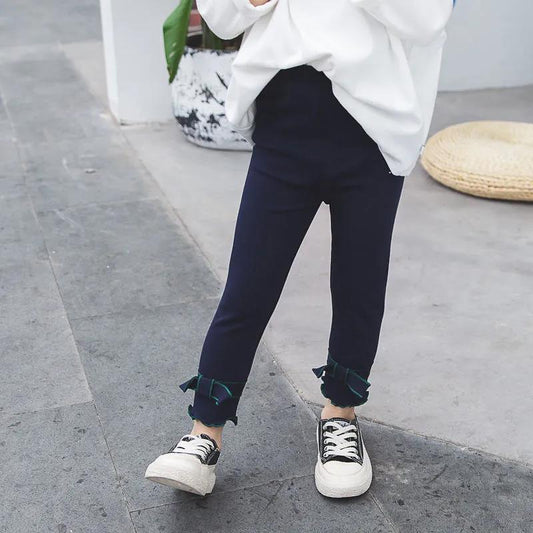 Girls' Leggings Spring and Autumn All-match Outer Wear Trousers Casual Pants Solid Color Slim Stretch Pants Foot Pants