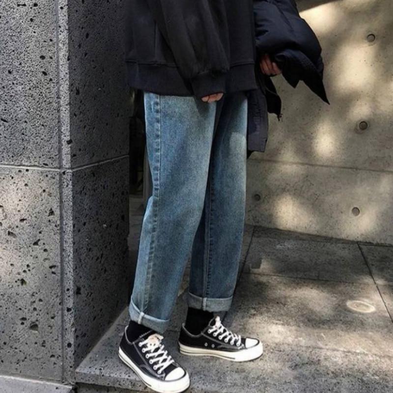 WTEMPO Men Elasticity Slim Fit Jeans Men's Four Seasons Paragraph Straight-Cut Loose-Fit Casual Long Pants