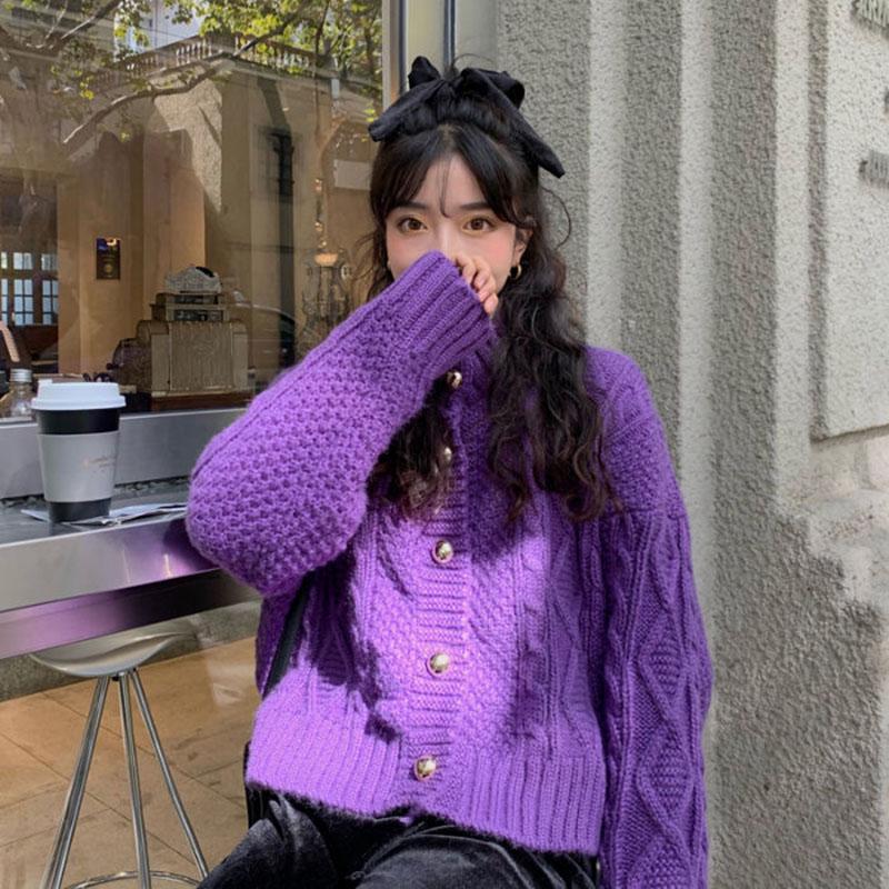 Autumn and Winter Coat Loose Fashion Short Long-sleeved Knit Top Female Student Solid Color Sweater Coat