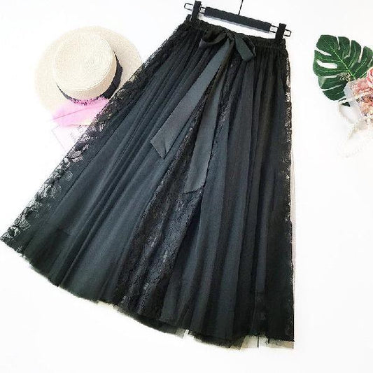 Elastic High Waist Women Tulle Skirt Spring Summer Ladies Mesh Long Skirt Elegant A Line Girls Skirts