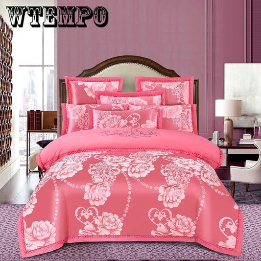 Bedding European Embroidered Jacquard Cotton Four-piece Cotton Quilt Bedrooms Bedroom Home
