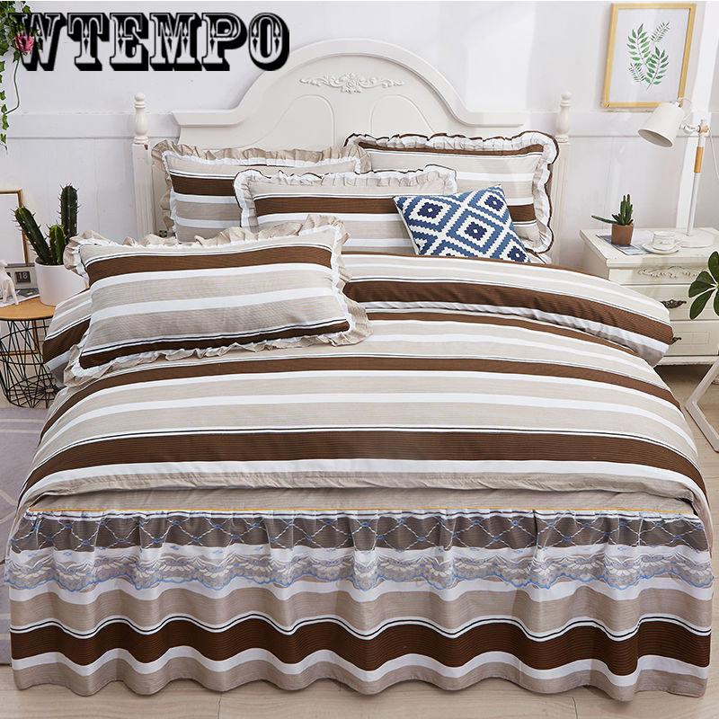 Winter Soft Solid Color Bed Skirt Set Bedroom Home Kits Bedding Cotton Four-Piece
