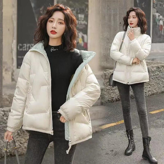 Down Padded Jacket Women Korean Style Loose Cotton-padded Jacket Women Short Bright Face Stand-up Collar Winter Coat Padded Jacket
