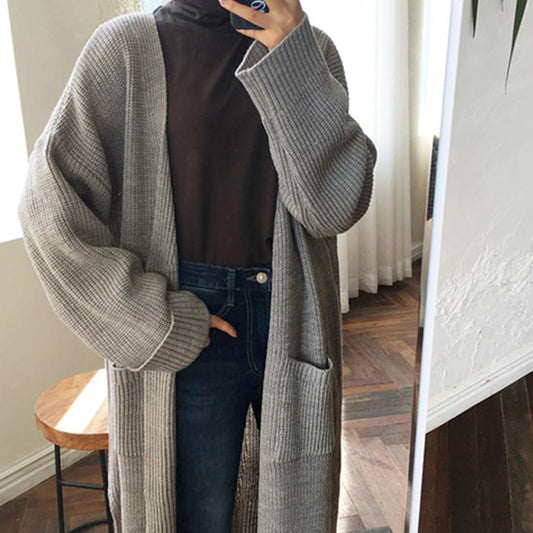 Long Cardigan Women Harajuku Loose Knit Sweater Casual Black Oversized Jacket Coat Outwear
