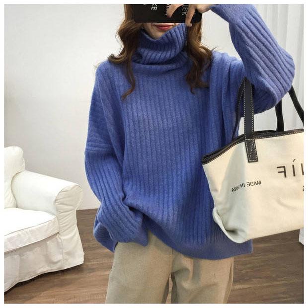 Turtleneck Long-sleeved Loose Sweater Women's Solid Color Winter Knitted Bottoming Sweater