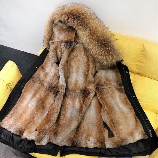 Men's Mid-length Mink Faux Fur Parker Clothing Fox Fur Thickened Liner Detachable Fur Coat