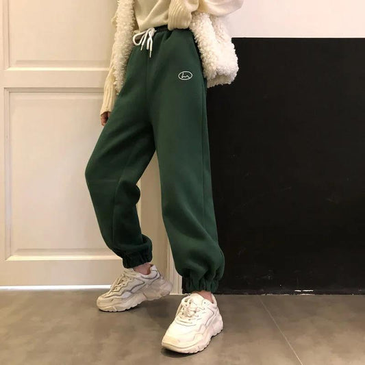 Winter Retro Plus Velvet Casual Sports Pants Women's Tide Ins Korean Version of Loose and Thin Students Beamed Harlan Pants
