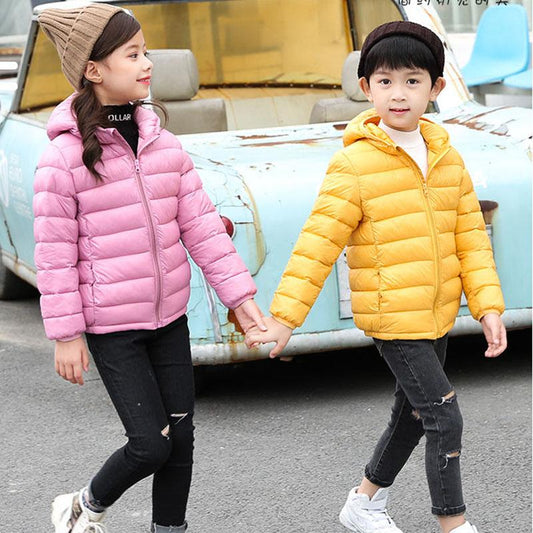 Boys and Girls Lightweight Cotton Coat Autumn Winter Candy-colored Jacket Warm Hooded Parka Coat Unisex