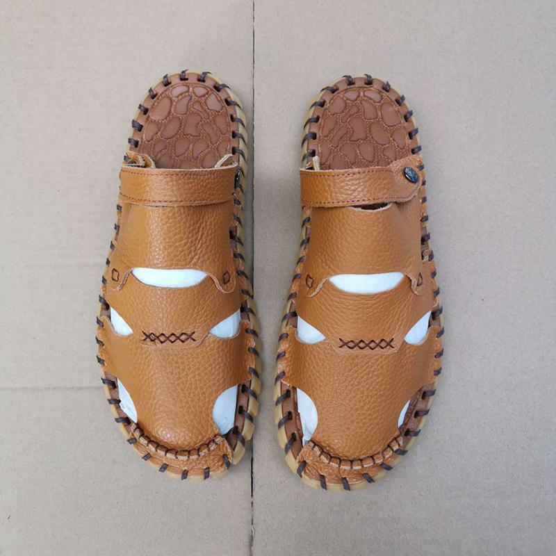 First Layer Cowhide Men's Sandals Men's Driving Shoes Korean Casual Beach Shoes