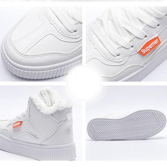 Autumn and Winter High-top White Shoes Women's Shoes All-match Casual Snow Boots Plus Velvet Cotton Shoes