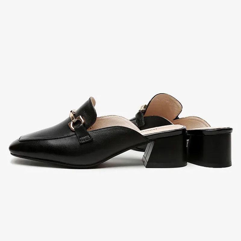 Leather Baotou Slippers Women's Mid-heel Summer New Fashion Net Infrared Wear Semi-trail Thick-heeled Single Shoes Work Shoes