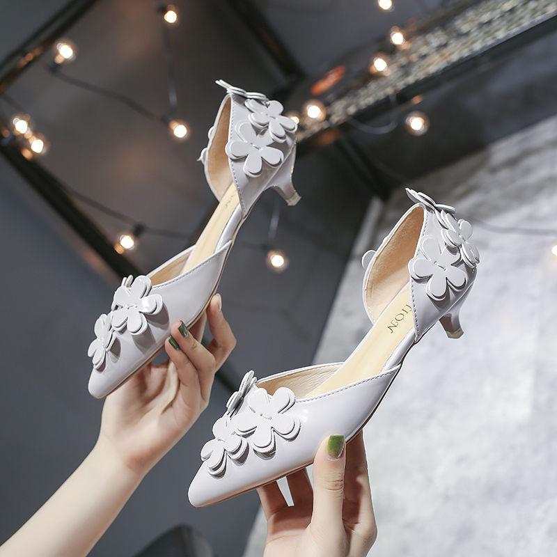 Korean Version Sweet Versatile Pointed Toe Single Shoes Women's High Heels 3cm Hollow Flower Low-heeled Small Stiletto Low-heeled Shoes