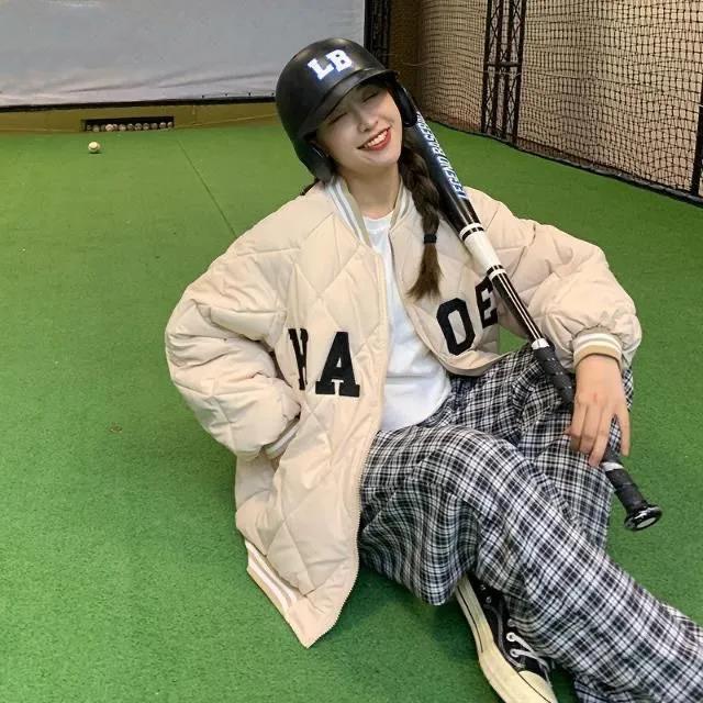 Baseball Uniform Cotton Jacket Women's Large Size Loose Korean Student Small Trend Cotton Jacket Women
