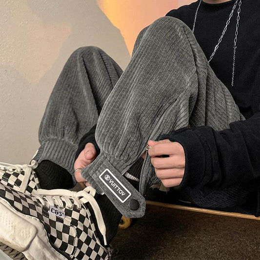 Wick Velvet Casual Pants Men and Women with Small Models Design Magic Paste Feet Bus Pants Loose Fried Street Broad Pants