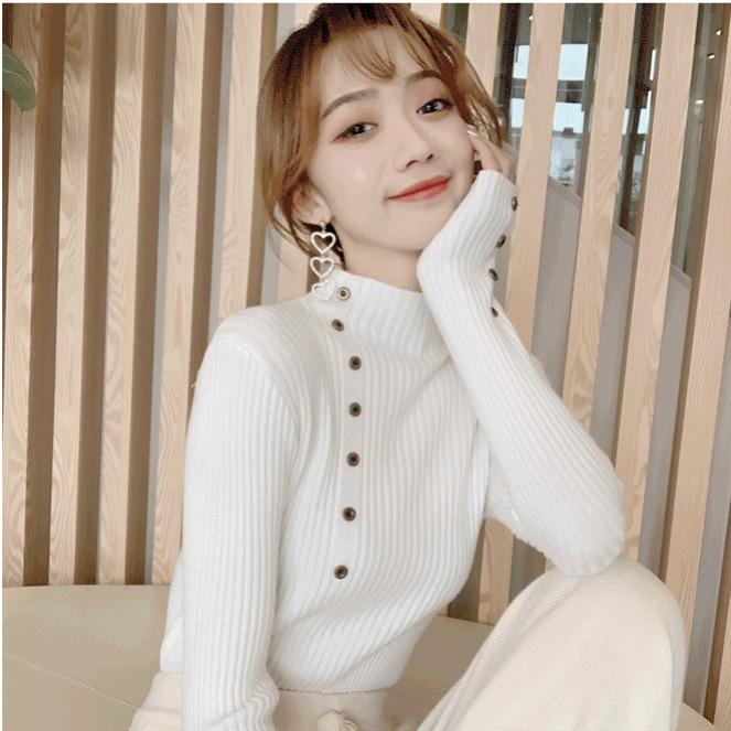 Pofulove Turtleneck Sweater Sweater Pullover Slim Sweater Sweet cute sweater Half turtleneck sweater
