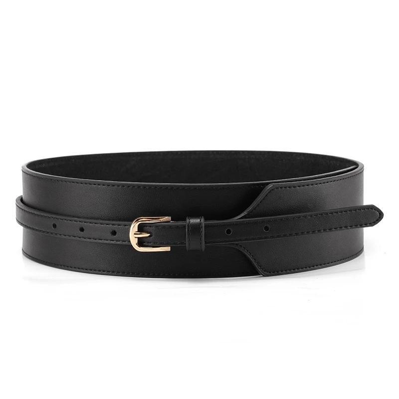 Women's Girdle with Skirt Wide Belt Coat Waist Dress Belt Ladies Waistband Buckle Black Belt