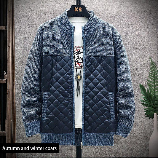 Men's Autumn and Winter Knitted Cardigan Zipper Jacket Men's Plus Velvet Thick Warm Sweater Jacket