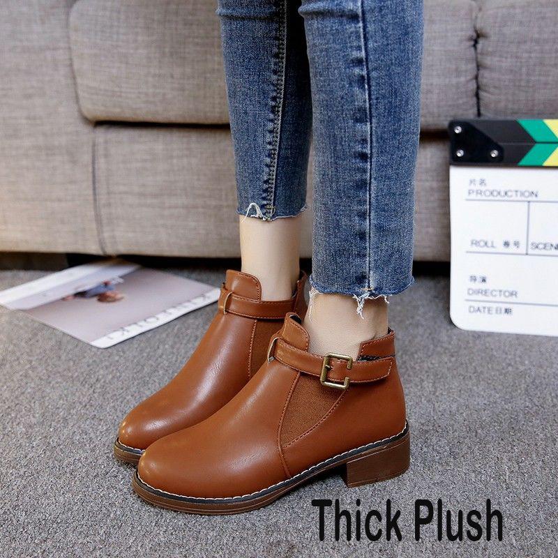 Women Ankle Martin Boots Autumn Female Casual Shoes Woman Flat Fashion Platform Round Toe Buckle
