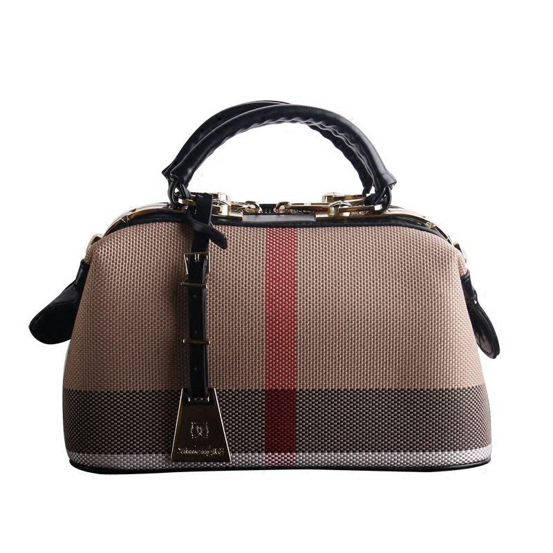 Canvas Bag Casual Fashion One-shoulder Messenger Handbag Handbag European and American Ladies Plaid Striped Doctor Bag