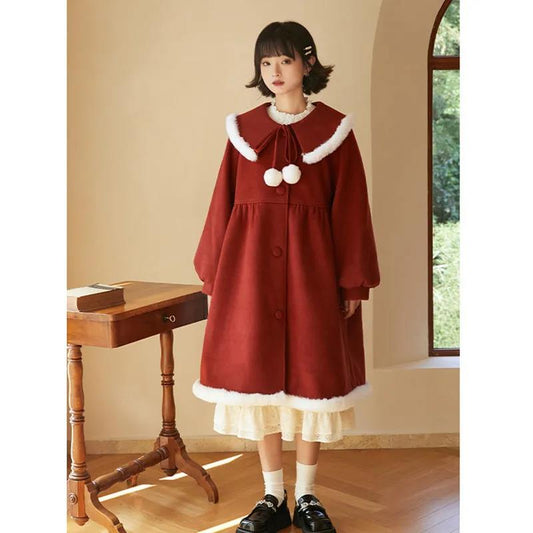 Autumn and Winter Imitation Lamb Wool Plus Velvet Thick Coat Red Korean Version Loose and Thin New Year's Fur Collar Thick Coat