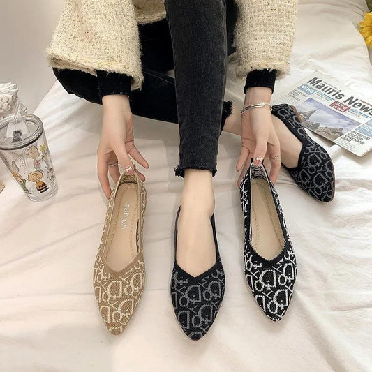 Casual Lazy Beanie Shoes Women's All-match Breathable Flying Woven Flat-bottomed Mother's Shoes Single Shoes