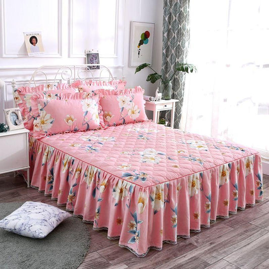 3pcs/set Korean Queen-size Bed Skirt Thick One-piece Bed Sheets Cute Princess Style Sheets