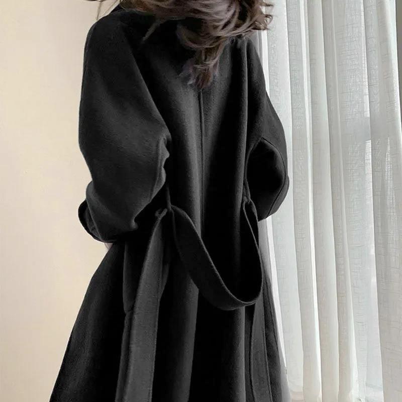 Women's Woolen Coat Mid-length Autumn and Winter Loose Plus Size Over-the-knee Woolen Coat