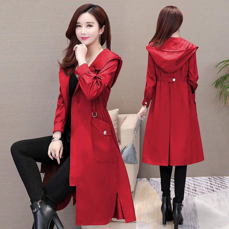 Autumn Women Double Breasted Mid-long Trench Coat Mujer Loose Large Size Windbreak with Belt